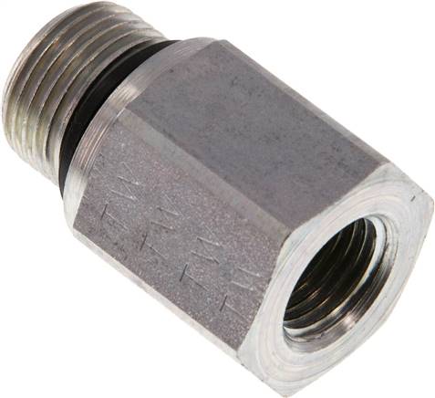 Hydraulik-Reduzierung G 3/8"(AG)-G 1/4"(IG), Stahl verzinkt, Elastomerdichtung