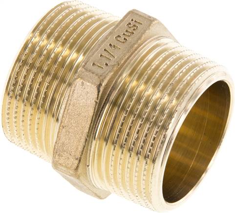 Doppelnippel R 1-1/4"-R 1-1/4", Messing/Rotguss