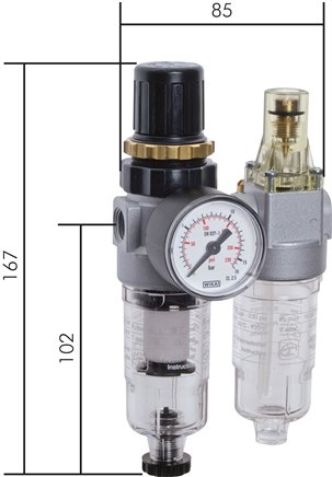 Mini-Wartungseinheit, 2-tlg., G 1/8", 0,1 - 3 bar, Kondensatablass automatisch
