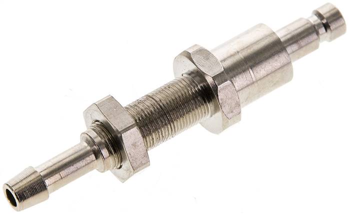 Schott-Kupplungsstecker (NW2,7) 4mm Schlauch, Messing vernickelt, beidseitig absperrend
