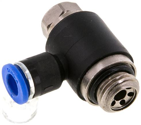 Winkel-Drosselrückschlagventil G 1/4"-6mm,abluftregelnd (Standard), gesichert verstellbar