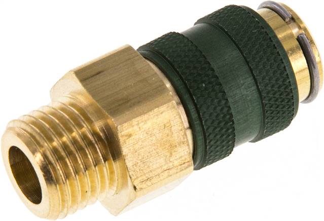 Schnellkupplung (NW5) G 1/4"(AG), Messing, für Stecker beidseitig absperrend, grün