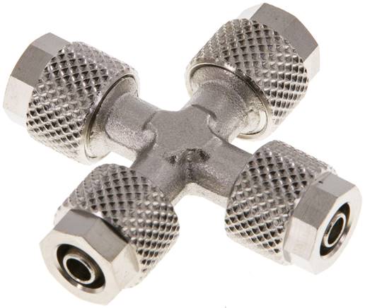 Kreuz-Verschraubung 6x4mm, Messing vernickelt