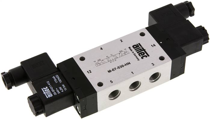 5/3-Wege Magnetventil, G 1/4", Mittelstellung geschlossen, 24 V AC