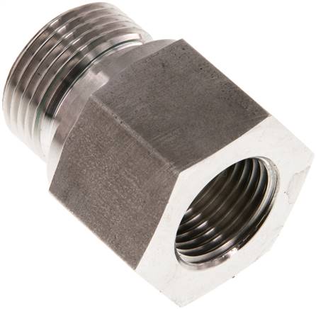 Hydraulik-Reduzierung G 3/4"(AG)-G 1/2"(IG), 1.4571, Elastomerdichtung