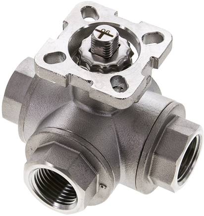 3-Wege-Kugelhahn, Direktmontageflansch G 1/2", T-Bohrung, Edelstahl 1.4408