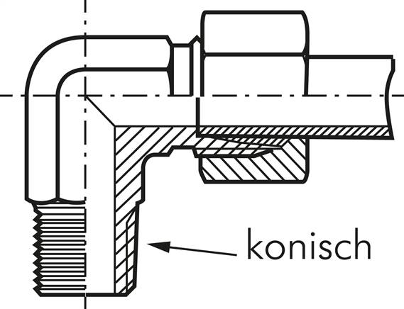 Winkel-Schneidringverschraub. M 12x1,5 (konisch)-6 S (M14x1,5), Stahl verzinkt