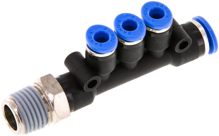 Steckanschluss-Mehrfachvert. R 1/4"-6mm-4mm, IQS-Standard 3 Abgänge