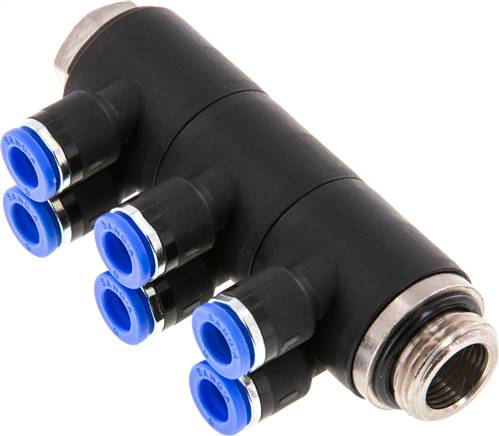 Steck-Mehrfachverteiler, 6-fach G 3/8"-6mm, IQS-Standard