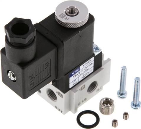 3/2-Wege Magnetventil, G 1/8" (Abluft M5), Federrückstellung (NC), 12 V=