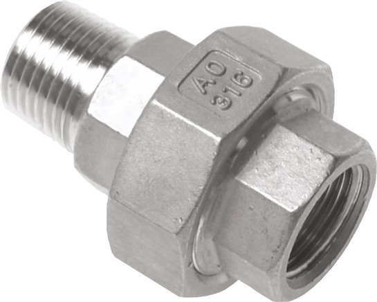 Verschraubung kon. dichtend, Rp 1/2"/R 1/2" (IG/AG), Edelstahl
