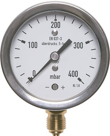 Manometer senkrecht 160mm, -160 bis 0 mbar, G 1/2"