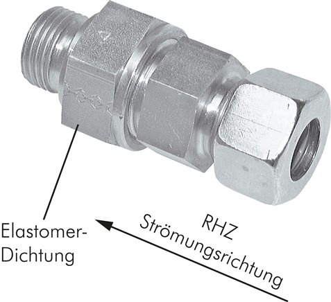 Hydraulik-Rückschlagventil 15 L (M22x1,5)-G 1/2", Stahl verzinkt, Durchfluss Rohr zu Gewinde