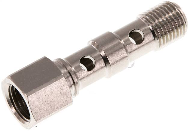 Hohlschraube, 2-fach Innengew. G 1/4"-46,7mm, Messing vernickelt
