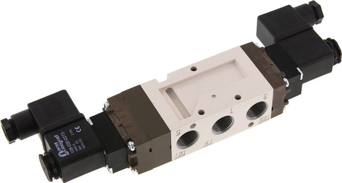 5/3-Wege Magnetventil, G 3/8", Mittelstellung entlüftet, 24 V=