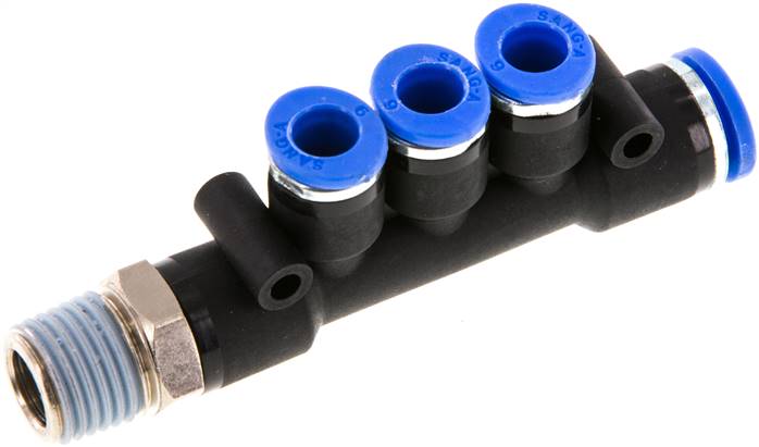 Steckanschluss-Mehrfachvert. R 1/4"-8mm-6mm, IQS-Standard 3 Abgänge