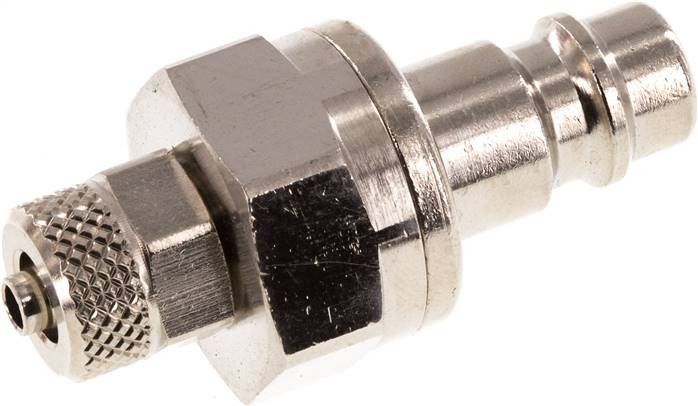 Kupplungsstecker (NW7,2) 6x4mm Schlauch, Messing vernickelt, beidseitig absperrend