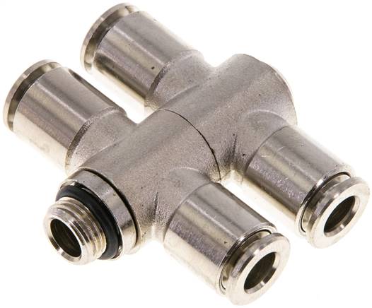 Kompakt-Steckanschluss, T-Stück, zweifach, MS vernickelt, Schlauch D 06 mm, Anschluss 1/8"