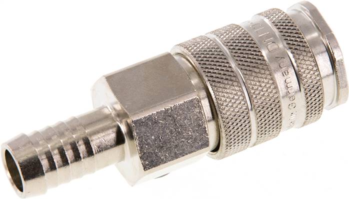Schnellkupplung (NW10) 13 (1/2")mm Schlauch, Messing vernickelt, für Stecker beidseitig absperrend