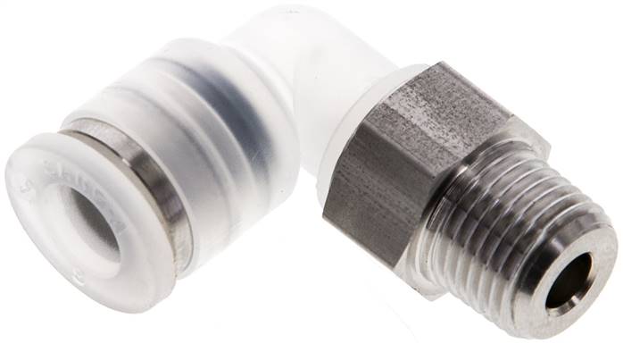 Winkel-Steckanschluss R 1/8"-6mm, IQS-PP, Polypropylen mit Edelstahl-Gewinde