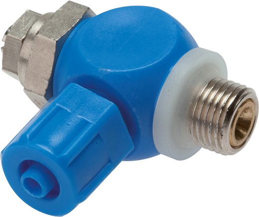Drosselrückschlagventil G 1/4"-8 x 6mm, abluftregelnd (B), Kunststoff, Schlitzschraube und Kontermutter