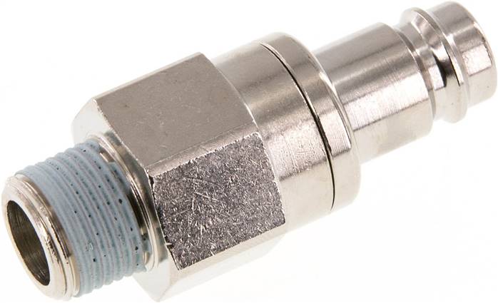 Kupplungsstecker (NW10) R 3/8"(AG), Messing vernickelt, beidseitig absperrend