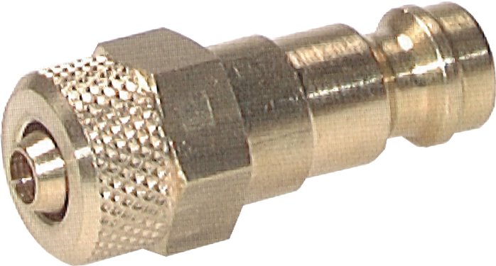 Kupplungsstecker (NW5) 6x4mm Schlauch, Messing, beidseitig absperrend, Messing gelb