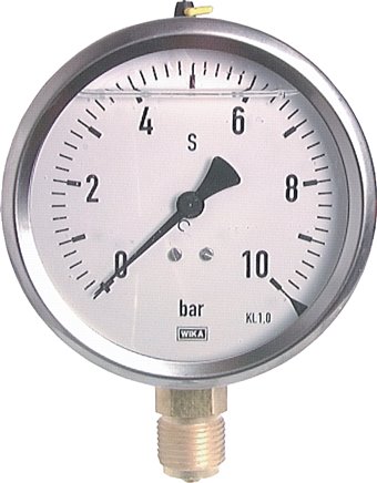 Glycerin-Manometer senkrecht (CrNi/Ms),100mm, -1 bis 9 bar