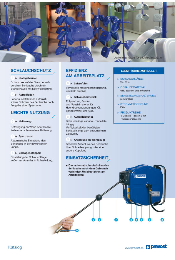 Prevost Industrie-Schlauchaufroller 12 m - 8x12 mm DRF 0812ES mit Sicherheitskupplung ESI 07