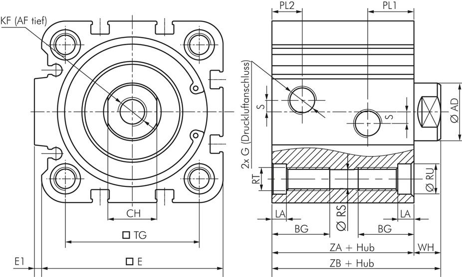 SFS 25/10-B ISO 21287-Zylinder, doppeltw., Kolben 25mm, Hub 10mm