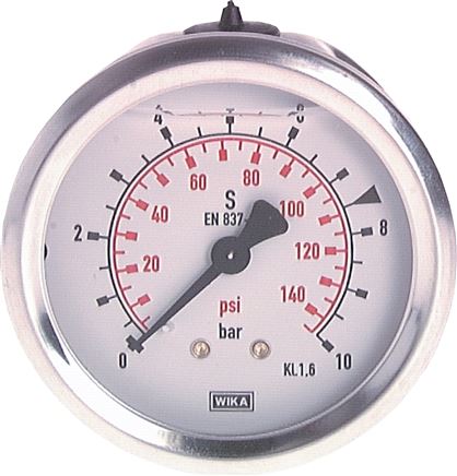 Glycerin-Manometer waagerecht (CrNi/Ms),63mm, 0 - 160bar