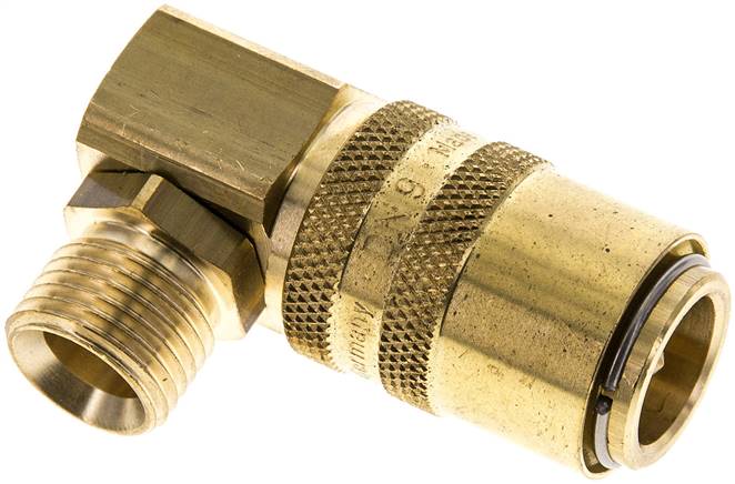 90°-Temperier-Schnellkupplung 13mm Zapfen,M 16x1,5(AG), Messing, für Stecker beidseitig absperrend