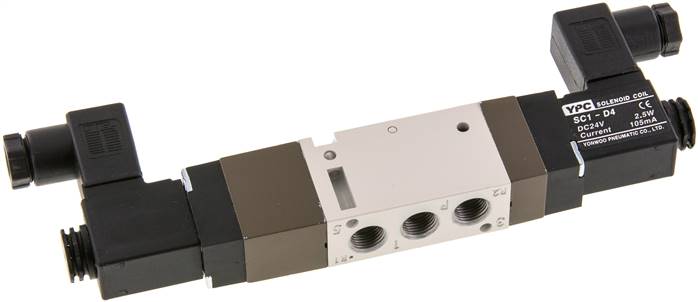 5/3-Wege Magnetventil, G 1/8", Mittelstellung belüftet, 24 V AC, Pilot: Polyamid