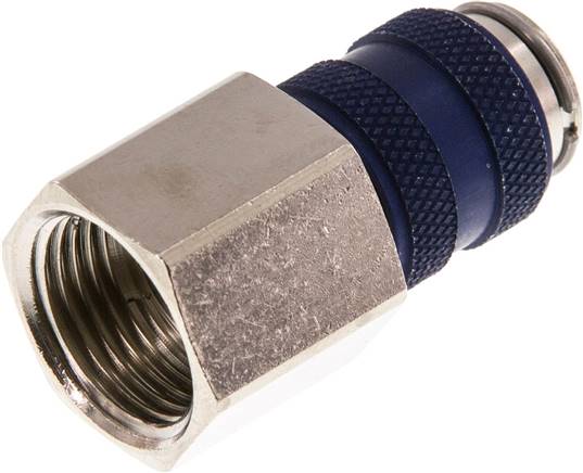 Schnellkupplung (NW5) G 3/8"(IG), Messing vernickelt, für Stecker beidseitig absperrend, blau