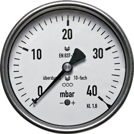 Manometer waagerecht 63mm, 0 - 100 mbar, G 1/4"