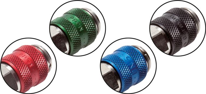 Schnellkupplung (NW5) 6x4mm Schlauch, Messing, für Stecker beidseitig absperrend, blau