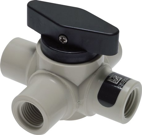 4-Wege Kugelhahn, PFA, G 1/4", PN 10, Durchgangsbohrung
