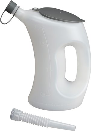 1 ltr. Messkanne (PE, weiß) mit flexiblem Auslaufrohr, Deckel