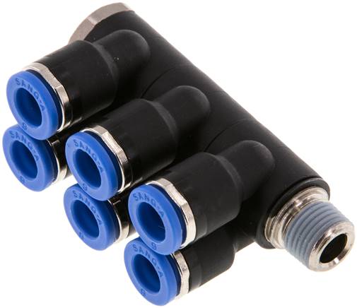 Steck-Mehrfachverteiler, 6-fach R 1/8"-6mm, IQS-Standard