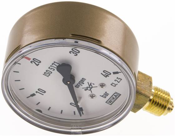 Bar O2 Manometer Logo Schweißtechnik-Manometer 63mm, 0 - 40 bar, Sauerstoff (O2) | DA132115