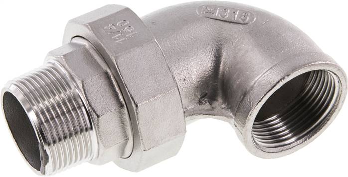 Winkel-Verschraubung flach dichtend Rp/R 1-1/2"(IG/AG), Edelstahl