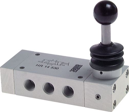 5/3-Wege Handhebelventil, Mittelstellung geschlossen, Raste, G 1/8"