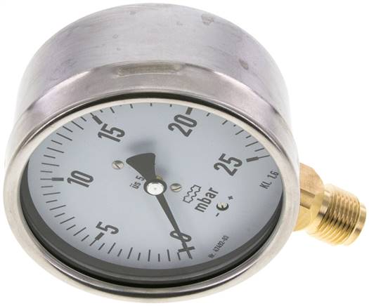 Manometer senkrecht 100mm, 0 - 25 mbar, G 1/2"