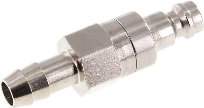 Kupplungsstecker (NW5) 8 (5/16")mm Schlauch, Messing vernickelt, beidseitig absperrend