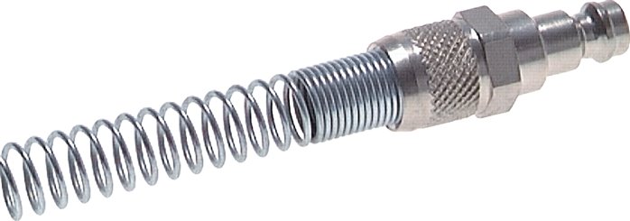 Kupplungsstecker (NW5) 6x4mm Schlauch m. Knickschutz, schwenkbar, Messing vernickelt