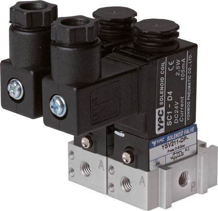 3/2-Wege Magnetventil, M 5, Federrückstellung (NC), 230 V AC, Pilot: Polyamid
