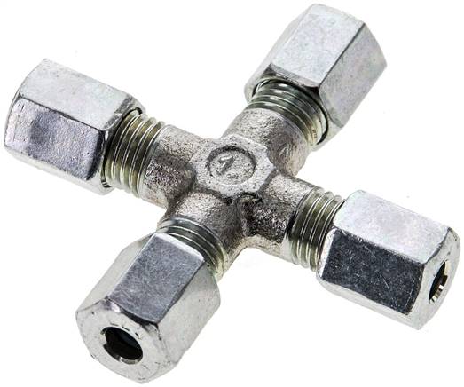 Kreuz-Schneidringverschraubung 4 LL (M8x1), Stahl verzinkt