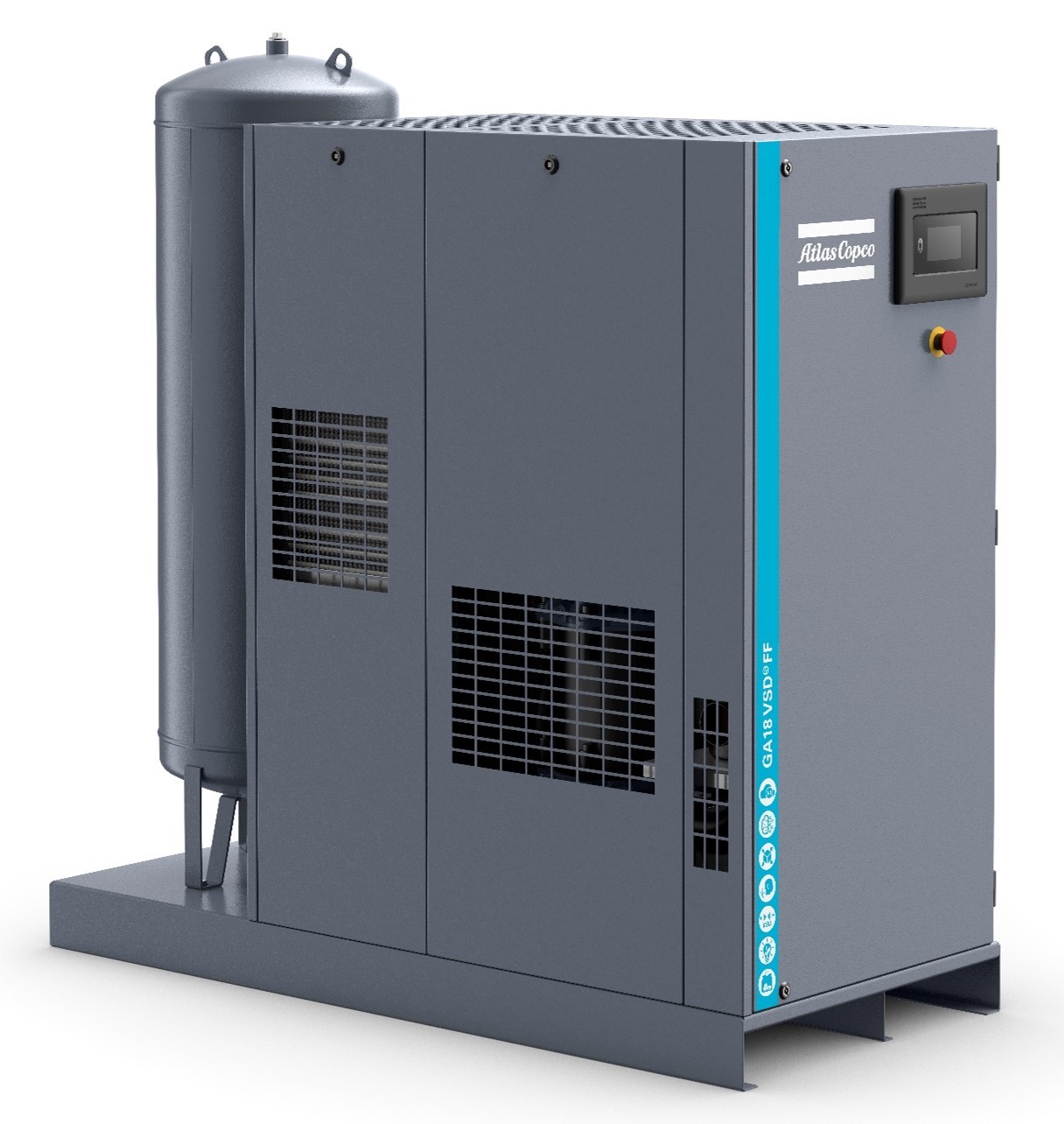GEBRAUCHT Atlas Copco Schraubenkompressor GA 11 VSDs FF TM MEAC Öl -& Druckluftbehälter & Kältetrockner AD2000