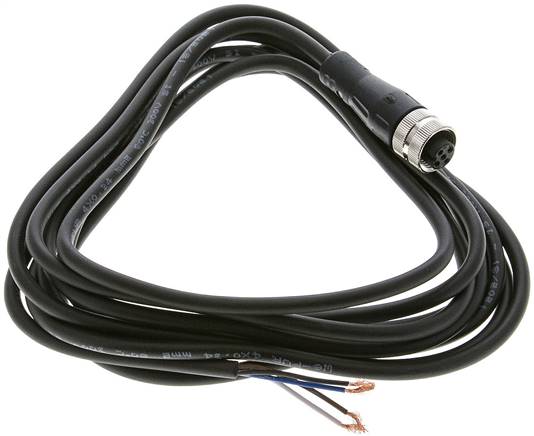 Kabel mit M12-Kupplung, 3 m, gerade, 4 lose Kabelenden (Pin 1 bis 4)