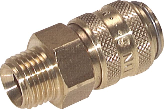 Temperier-Schnellkupplung 9mm Zapfen,G 1/4"(AG), Messing, für Stecker beidseitig absperrend